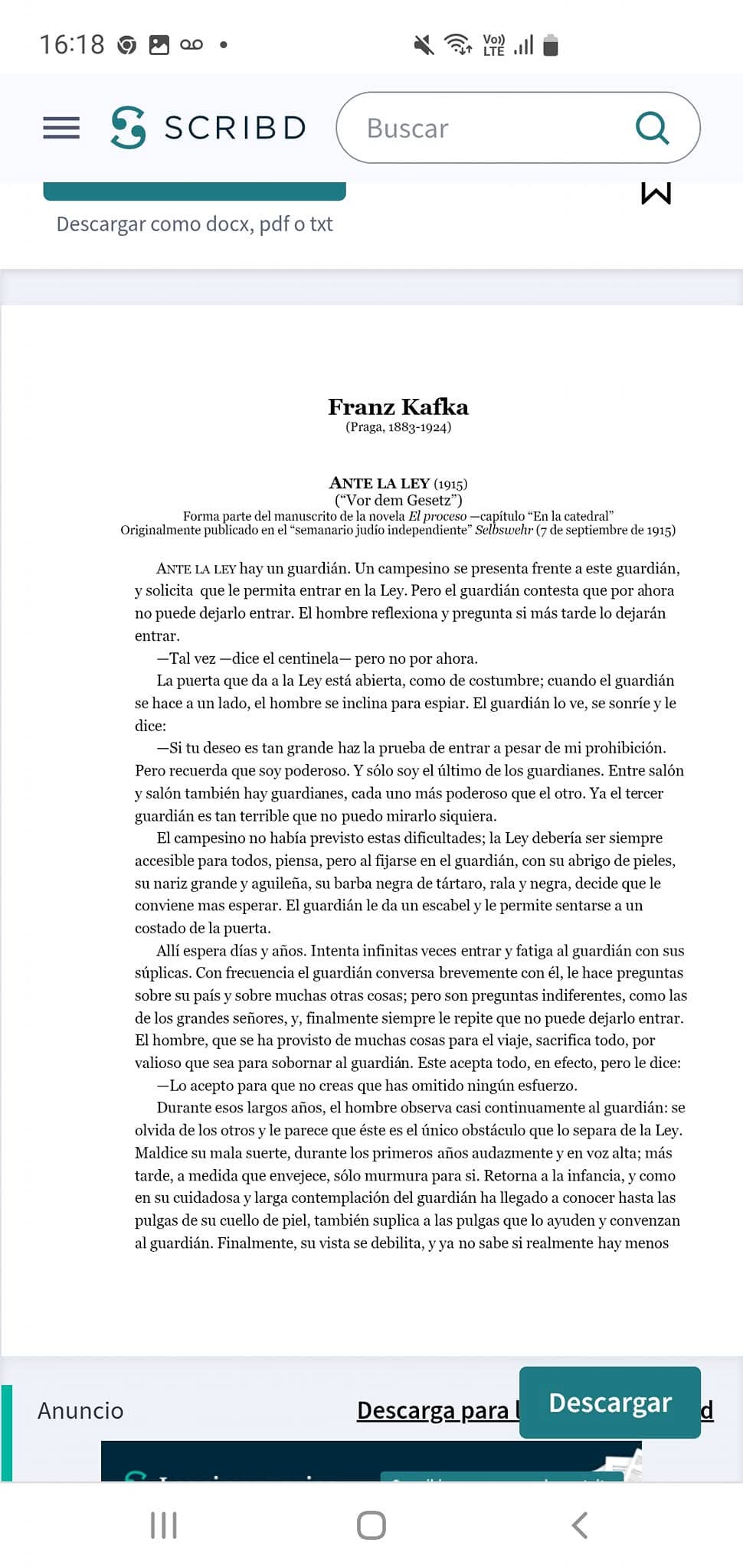 Cultura, actualidad y comentarios de obras, nota n° 10, «Múltiples sentidos de ‘Ante la ley’, breve cuento de Franz Kafka»